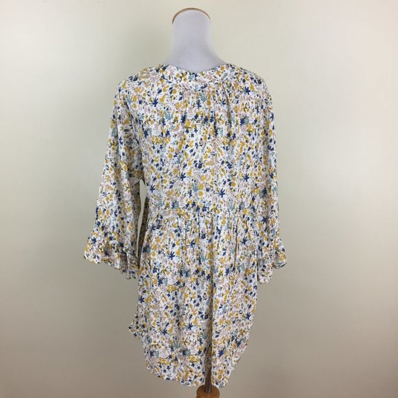 NWT CYNHIA ROWLEY Abstract Floral Print Tie Collar Bell Sleeve Shirt - Picture 10 of 10